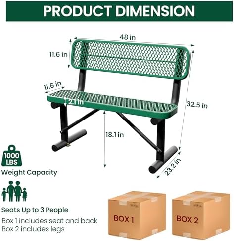 4 Feet Heavy Duty Metal Park Bench - Image 2