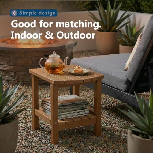 Outdoor Side Table, 2-Tier Storage Patio Side Table, HDPE Adirondack Side Table - Image 5