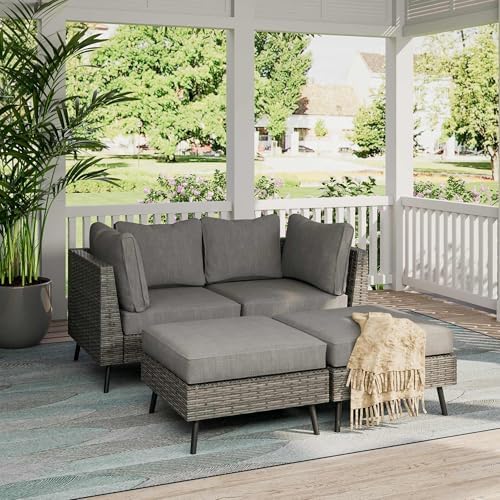 Outdoor Patio Furniture, 4 Piece Outdoor Sectional Sofa PE Rattan Wicker Patio - Image 2