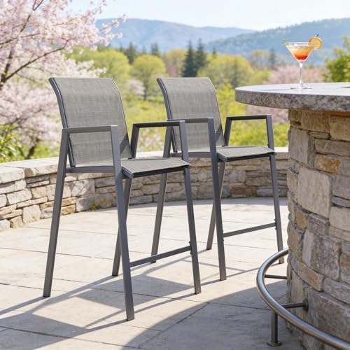 Outdoor Bar Stools Set of 6, Stackable Patio Bar Chairs, Bistro Chairs - Image 3