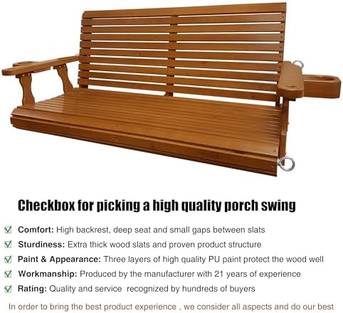 Fortune Candy Wooden Porch Swing, Cedar Tone, 4.5 FT Extra Large - Image 3