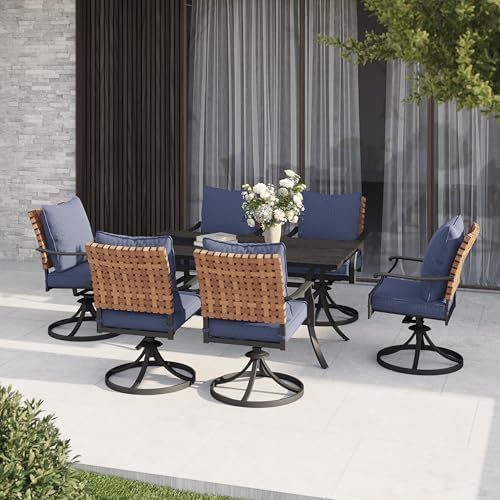 Grand patio 7-Pc Outdoor Swivel Dining Set, 6 Blue Chairs + Table - Image 2