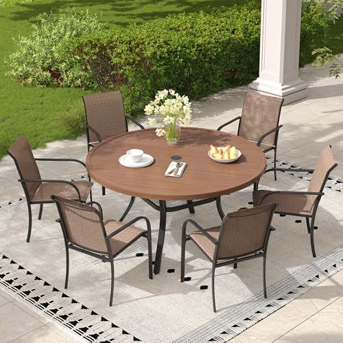 7 Pieces Outdoor Dining Set, Stackable Textilene Paito Chairs & 47.2" Round by ProvideOutdoorSolutions