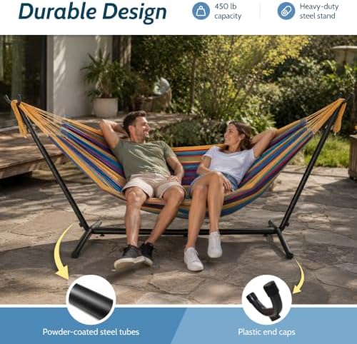 Vivere Double Cotton Hammock, Space Saving Steel Stand, 9 Ft - Image 4