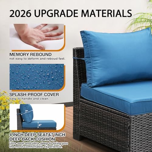 6 Pieces Patio Furniture Set All-Weather Outdoor Wicker Sectional Conversation - Image 6