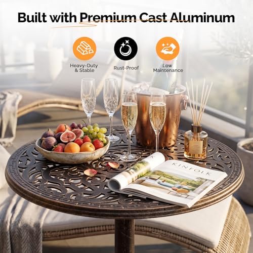 VINGLI 40" Outdoor Bar Table, High Top Table, Cast Aluminum Outdoor Pub Table - Image 4