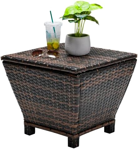 VINGLI Outdoor Side Table with Storage, 13-Gallon Patio Deck Box Outdoor Wicker by VINGLI