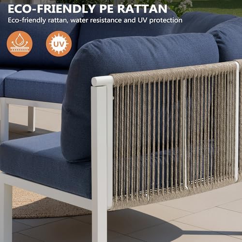 7 Piece Aluminum Outdoor Sectional Sofa Set, Curved Sofa - Image 4