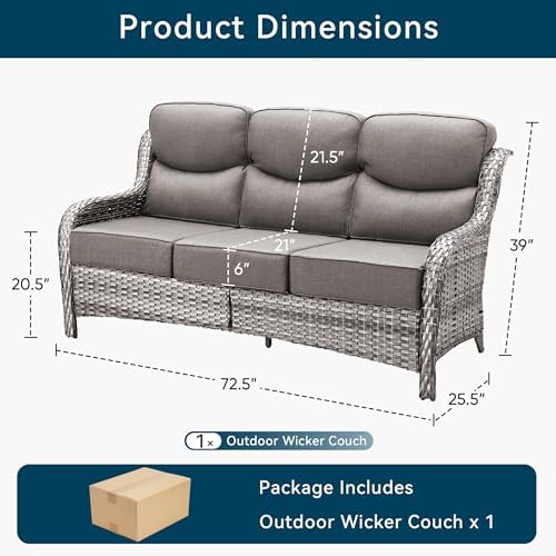 Luxury Outdoor Patio Furniture Set-Wicker High Backrest 3-Seat Patio Sofa - Image 2