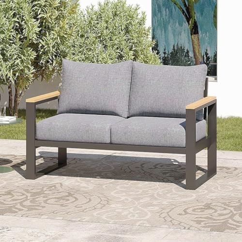 Aluminum Outdoor Patio Loveseat, Metal Double Seat Sofa by SundaleOutdoor