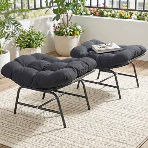 RADIATA Wicker Ottomans Set of 2 Outdoor Chair Footstool Cushion Gray by RADIATAPatioGardenFurniture