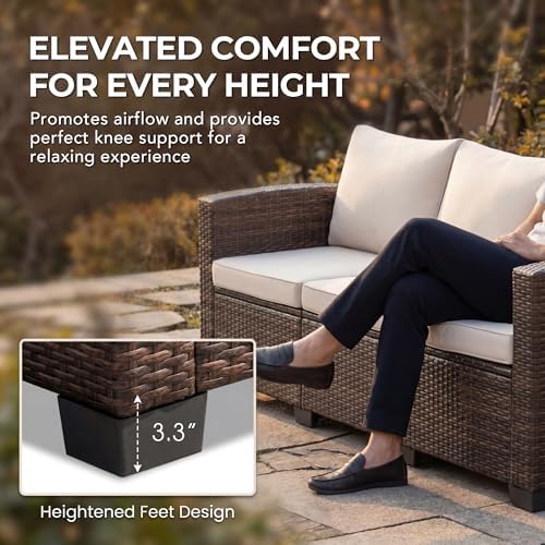 Devoko Patio Sofa, Wicker Outdoor Couch 3 Seater - Image 3