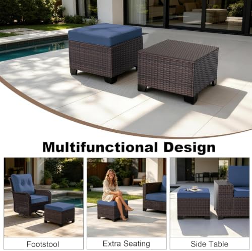 2 Pieces Wicker Ottomans, All Weather Rattan Patio Ottoman - Image 4