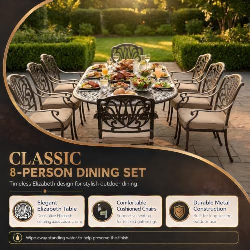 9-Piece Cast Aluminum Outdoor Dining Set Retro Patio Dining Set - Image 6