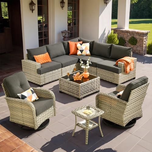 HOOOWOOO Outdoor Sectional Patio Furniture Set, 9 Pieces Wicker Conversation - Image 2