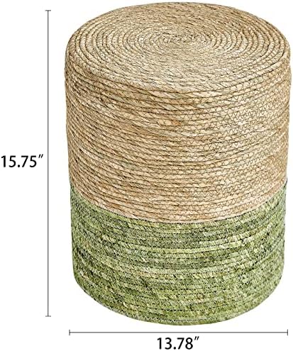 2PC 14" Pouf Ottomans Natural Grass Footstool Handmade Boho Decorative Seat - Image 3