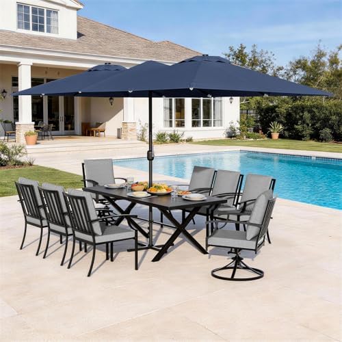 10 Piece Outdoor Dining Set for 8, Patio Table and Chairs Set by ASJMR