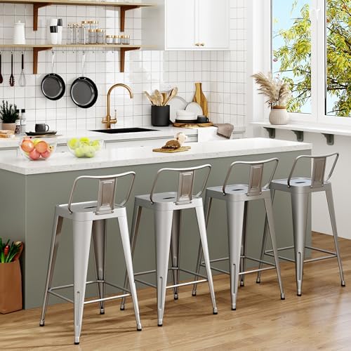 Metal Bar Stools Set of 4, 26 Inch Counter Height Stools - Image 4