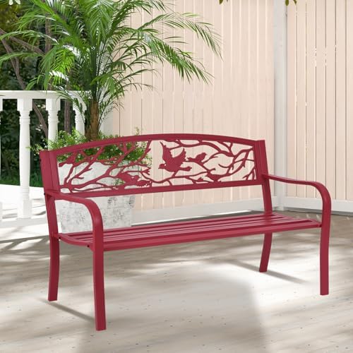 GIANTEX 50" Outdoor Bench with Cast Iron Backrest & Ergonomic Armrest - Image 6