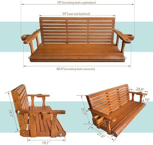 Fortune Candy Wooden Porch Swing, Cedar Tone PU, 5 FT Extra Large - Image 3