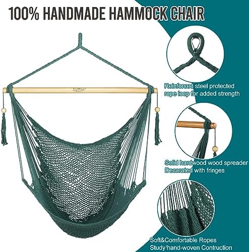 JoyView Hanging Hammock Chair, Caribbean Rope Swing Chair Wood Spreader Bar - Image 3