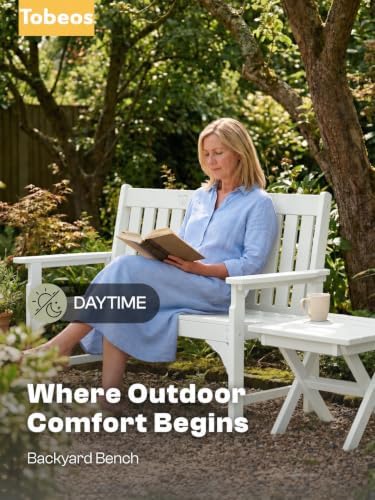 HDPE 2-Person Outdoor Garden Bench w/Backrest & Armrests - Image 4