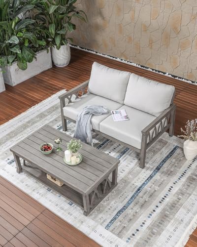 Outdoor Aluminum Loveseat Sofa, 2-Seat Patio Sofa - Image 4