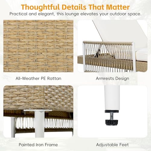 Outdoor All-Weather PE Rattan Chaise Lounge, Minimalist Patio Wicker Lounge - Image 5