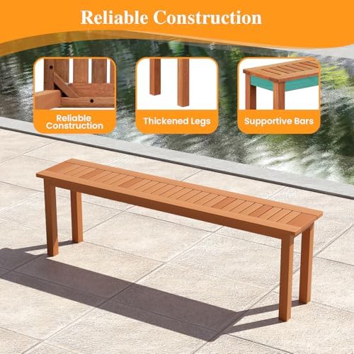 Tangkula Outdoor Wood Bench, 59” Long Patio Dining Bench - Image 5