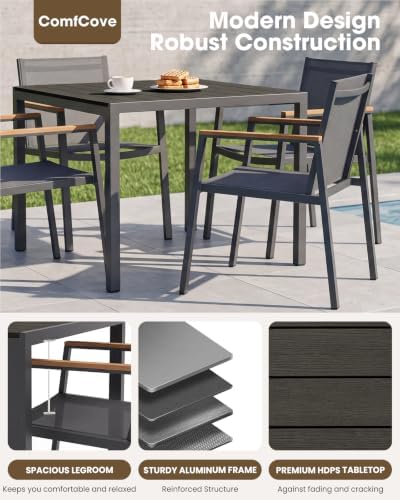 Aluminum Patio Table and Chairs Set, HDPS Outdoor Dining Set - Image 3