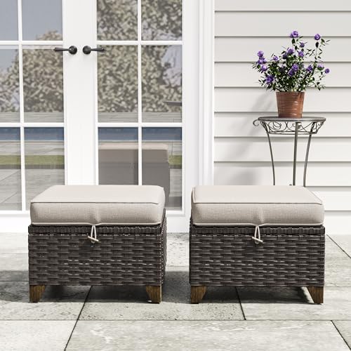2 Pieces Patio Outdoor Ottomans - Image 6