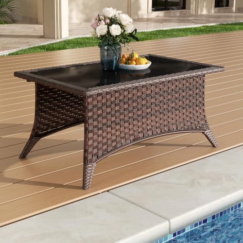 Outdoor Coffee Table, Patio Rattan Wicker Coffee Table by HOMYKA