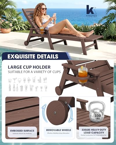 KINGYES HDPE Lounge Chair Outdoor Set of 4, All Weather Pool Lounger - Image 4