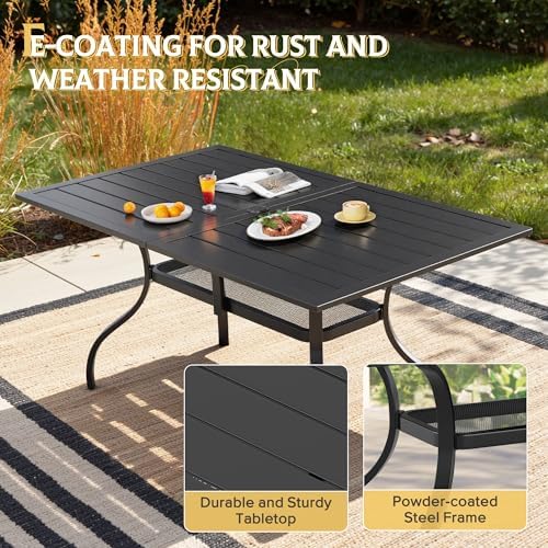 SUNCROWN 60"x37" Black Patio Outdoor Dining Table Metal Steel Slat Rectangular - Image 6