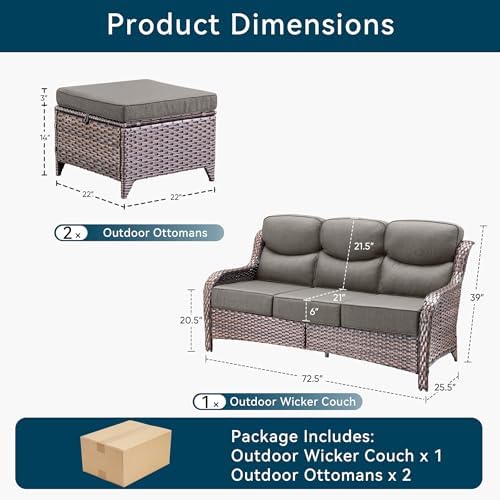 Luxury 3 Pieces Patio Furniture Sets-All Weather Wicker Rattan 3-Seat Sofa Set - Image 2