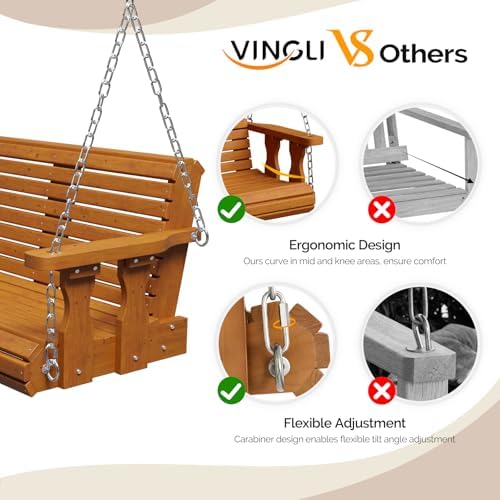 VINGLI 2026 Upgraded 5 FT Wooden Porch Swing, 880 LBS Heavy Duty - Image 2