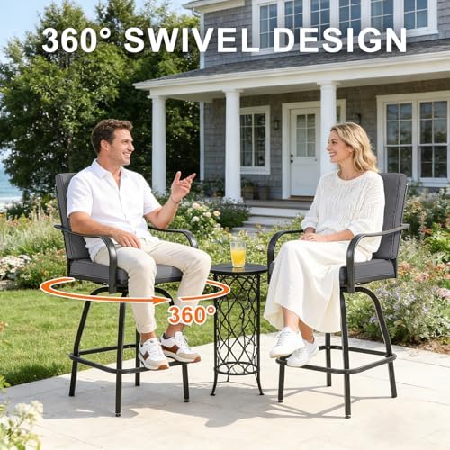 Outdoor Swivel Bar Stools Set of 2, High Top Patio Chairs - Image 5
