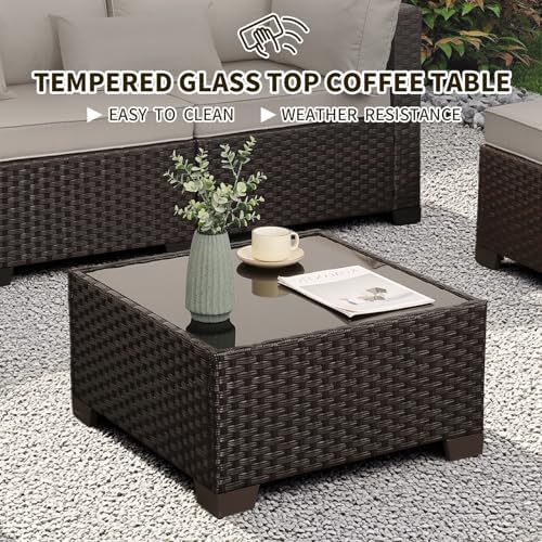 Outdoor Patio Furniture Set 7 Pieces Wicker Sectional Sofa Brown Rattan - Image 7