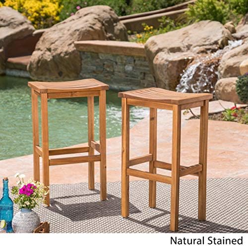 Christopher Knight Home Caribbean Outdoor 30" Acacia Wood Barstools, 2-Pcs Set - Image 4