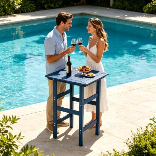 Outdoor Bar Table, HDPE High Top Patio Bistro Slatted Table - Image 5