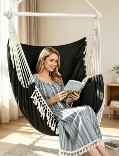 Chihee Hammock Chair 4.9ft x 3.9ft Max 500 Lbs 2 Cushions Strap Carabiner - Image 2