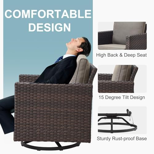 6 Piece Outdoor Furniture Patio Wicker Sofa Set, Oversize Outdoor Swivel Rocker - Image 4