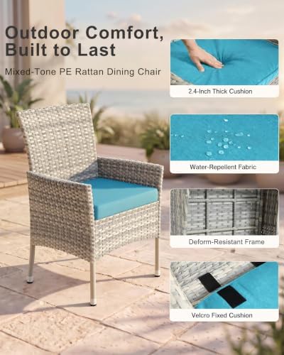 10-Piece Patio Dining Set, 2 Tempered Glass Tables & 8 Wicker Chairs - Image 5