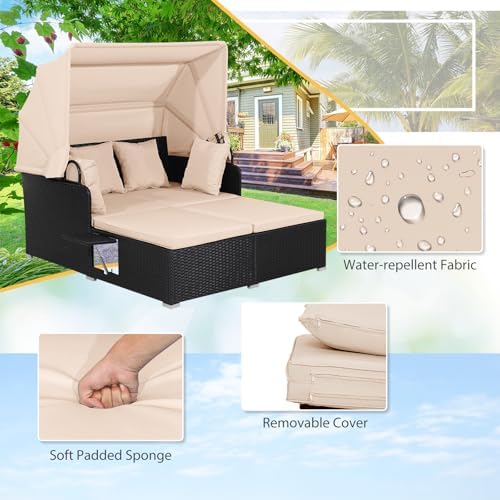 DREAMADE Outdoor Daybed with Canopy, 2 Person Rattan Patio Sunbed - Image 7