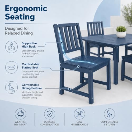 HDPE Outdoor Dining Set for 4, Square Table & Chairs Set - Image 7