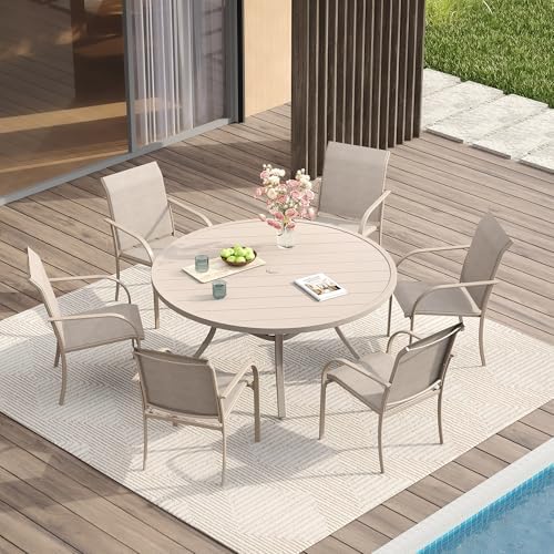 VICLLAX 7 Pieces Patio Dining Set, Outdoor Furniture Set Includes 47.2" Round by HOME