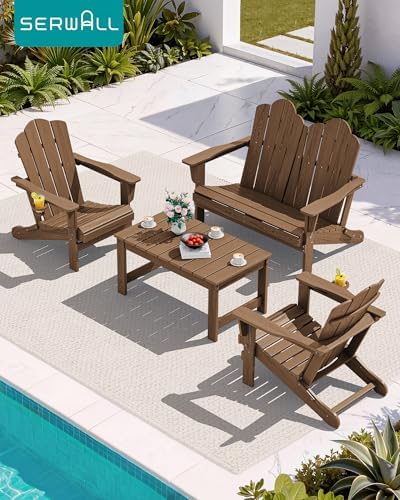 SERWALL 5-Pc HDPE Adirondack Set, 2 Chairs, 2 Benches&1 Coffee Table - Image 5