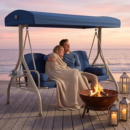 Patio Swings with Canopy, Modern Porch Swing with Stand, 3 Person Outdoor Swing - Image 6