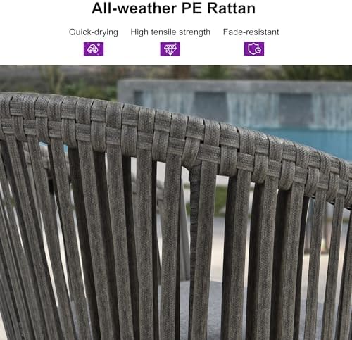 PURPLE LEAF Outdoor Patio Counter Stool Set of 2 Wicker Rattan Slate Gray - Image 4