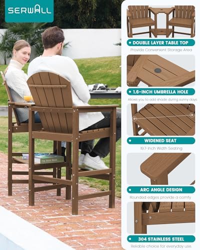 SERWALL Tall Adirondack Chairs Set of 4, HDPE Bar Height Outdoor Chairs - Image 4